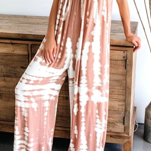 LOOSE COLORBLOCK PINK FULL LENGTH SIZES XL & L JUMPSUIT STRETCHY HIGH WAIST - Picture 3 of 3